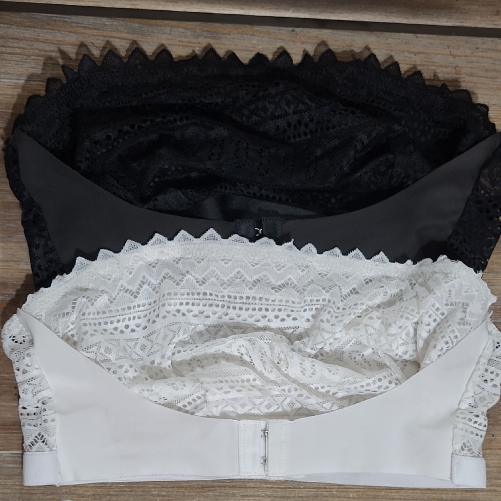 Black and White Lace Bandeau Bralettes - Set of 2